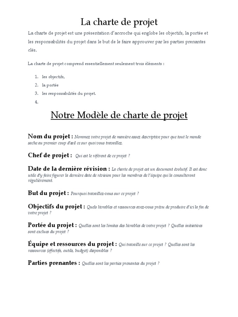 Modèle de charte de projet détaillé | PDF | Gestion de projet