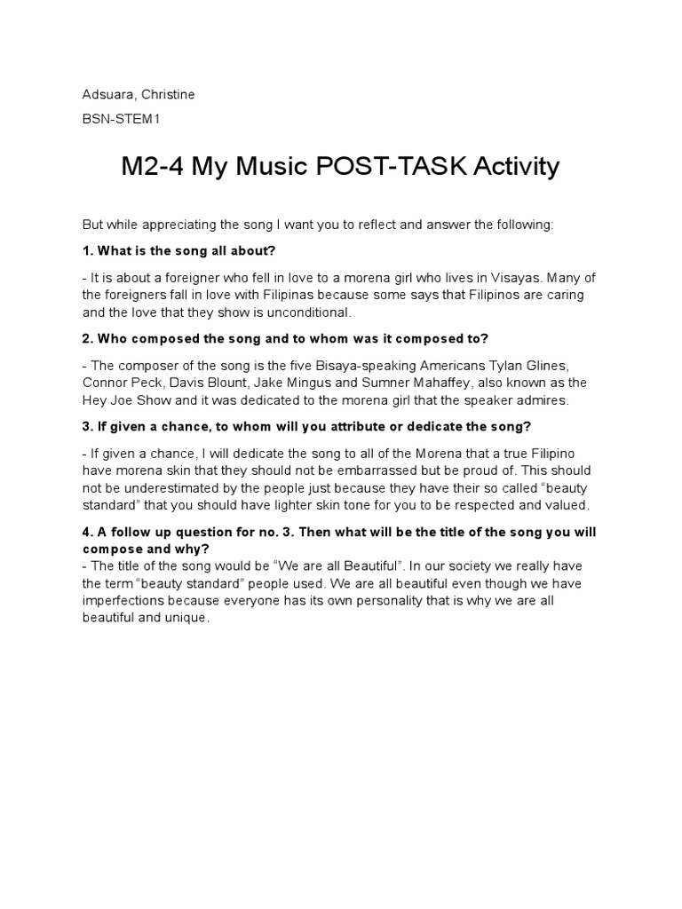M2-4 My Music POST-TASK Activity | PDF | Art
