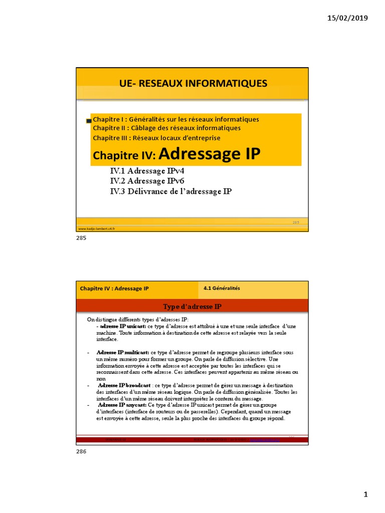 Chapitre4 AdressageIP | PDF | Adresse IP | I Pv6