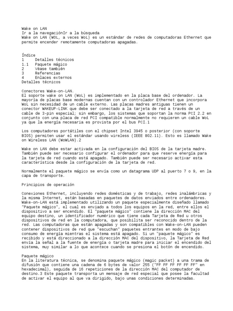 Wake On LAN | PDF | Protocolos de red | Protocolos de capa física