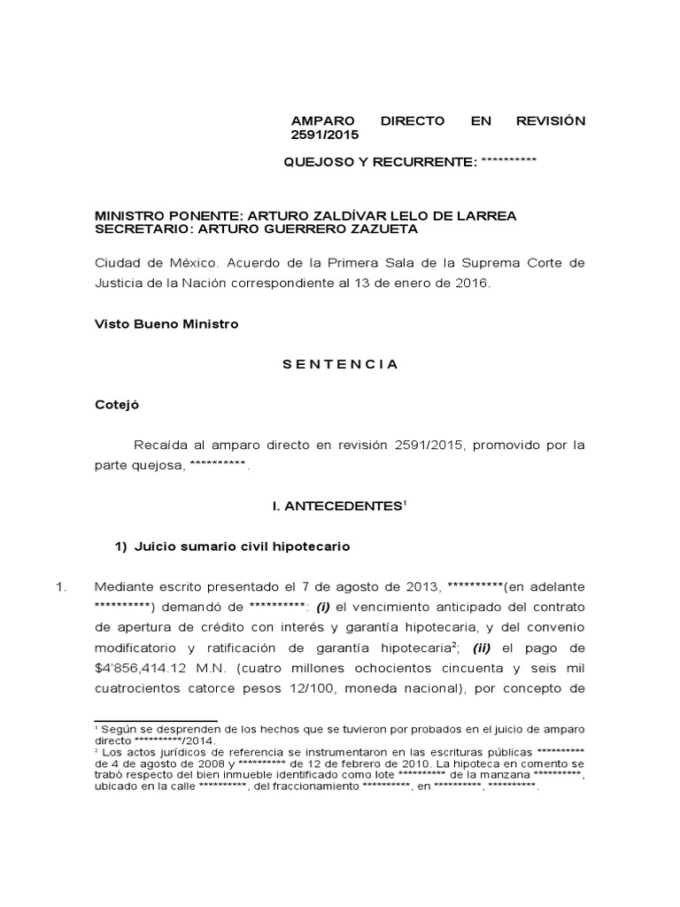 Amparo Directo 2591/2015: Sentencia SCJN | PDF | Caso de ley ...