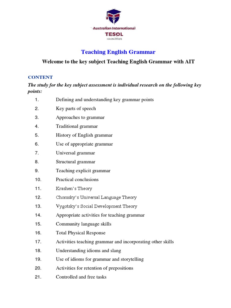 Teaching English Grammar at AIT | PDF | English As A Second Or Foreign ...