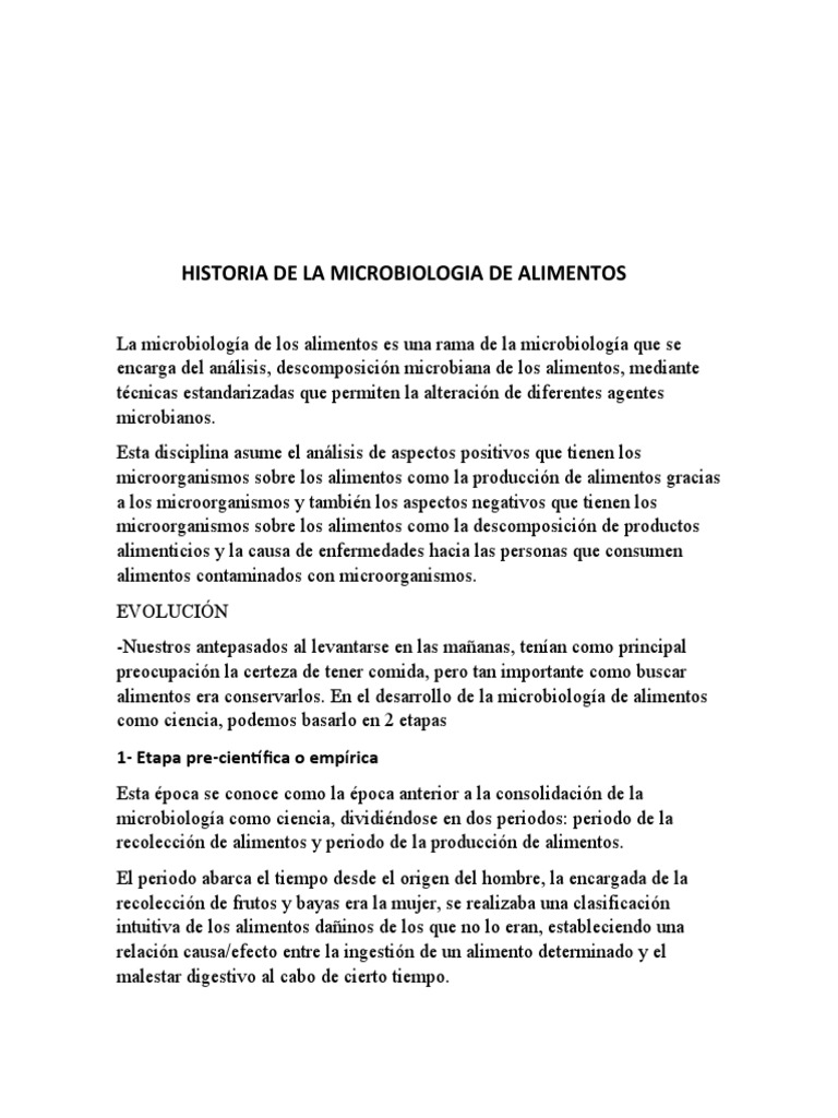 Historia de la Microbiología Alimentaria | PDF | Alimentos | Microbiología