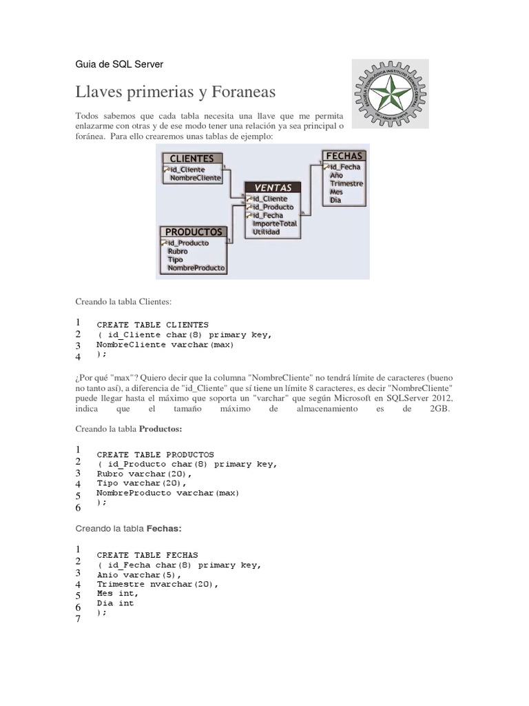 Guía de Llaves en SQL Server | PDF | Servidor SQL de Microsoft | Datos