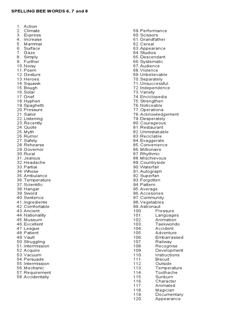 Spelling Bee Memo & List - Y7, PDF