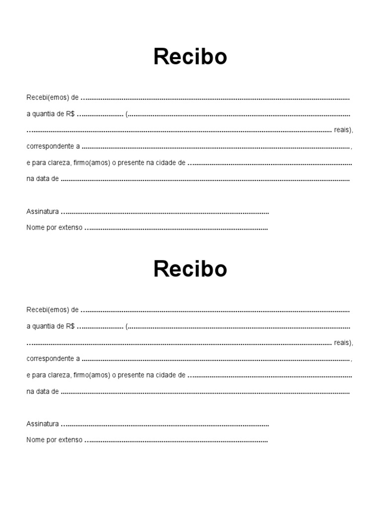 Modelo De Un Recibo Modelo Recibo Simples para Impressao | PDF