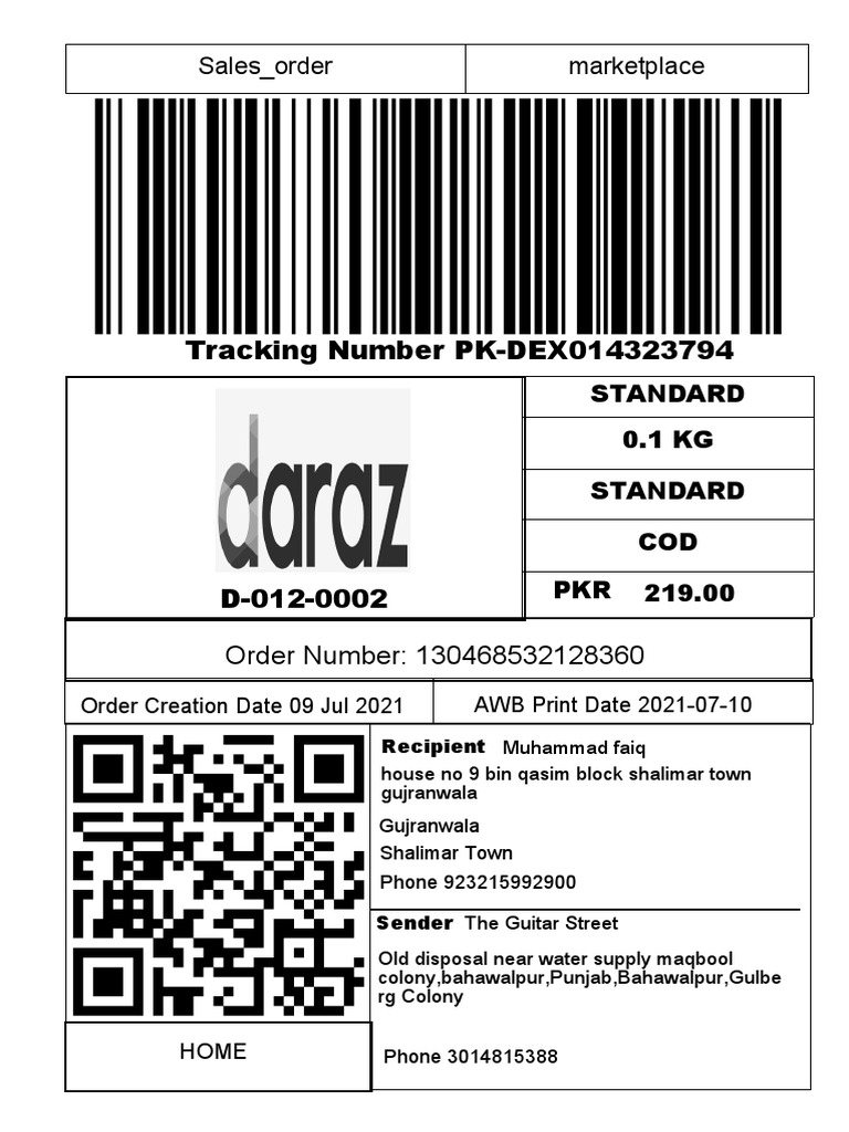Tracking Number PK-DEX014323794: Sales - Order Marketplace | PDF