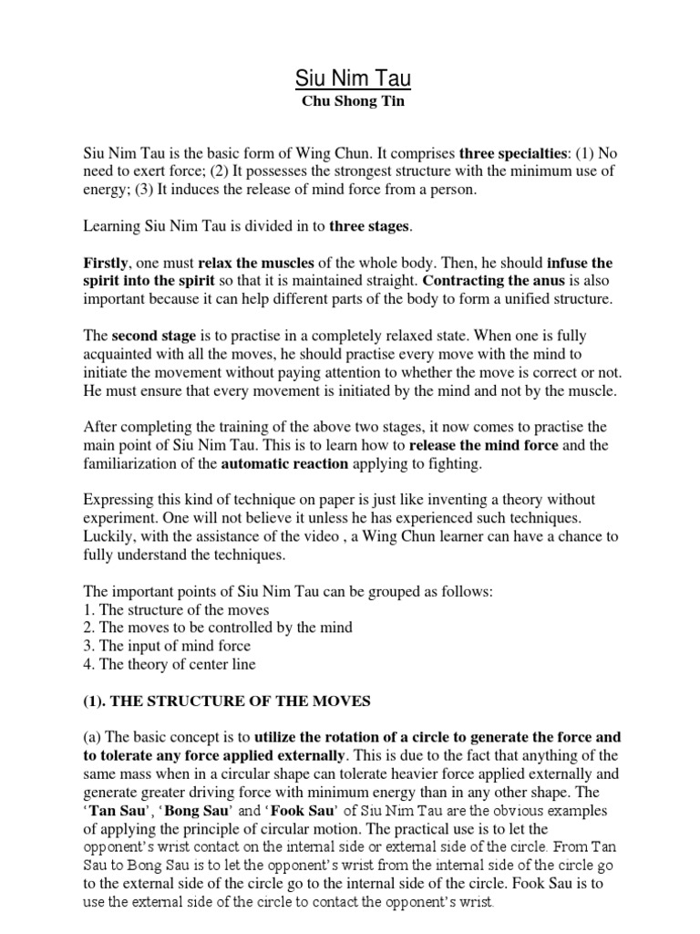 Siu Nim Tau By Chu Shong Tin Pdf Center Of Mass Force