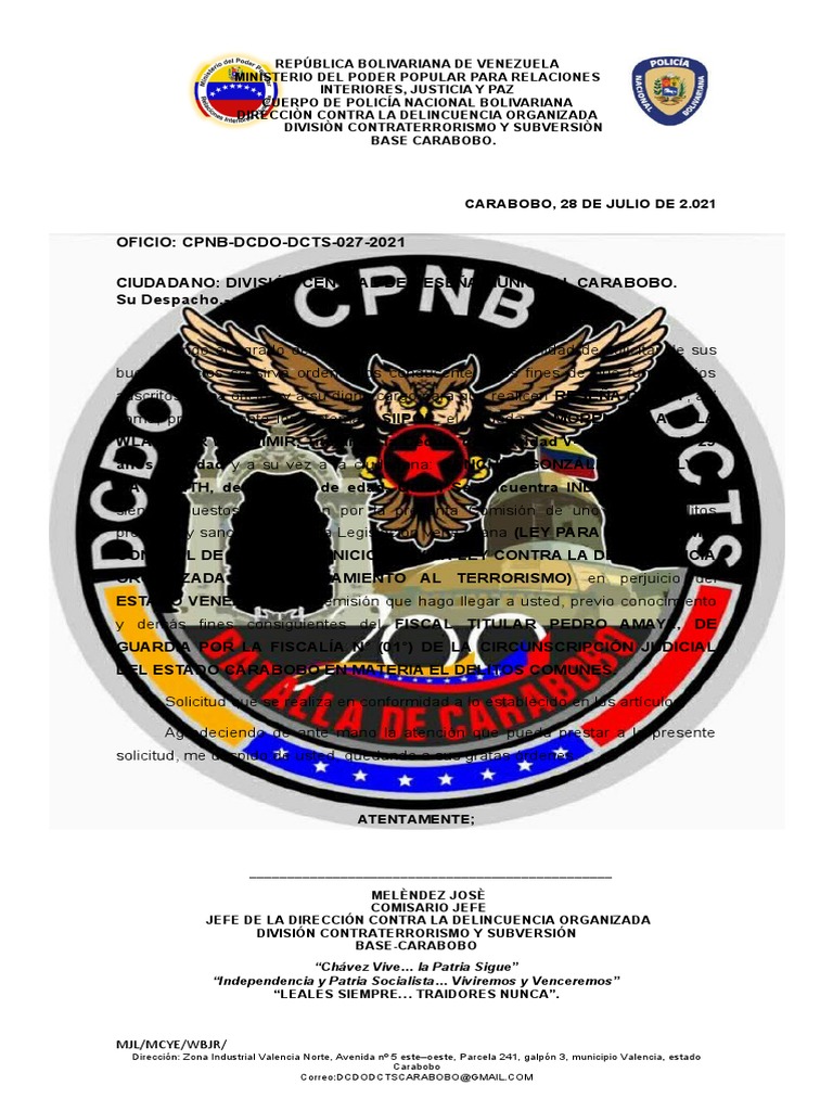 Oficio Reseña CICPC | PDF | Venezuela | Gobierno, image size:768x1024