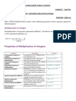 Multiplication of Integers Worksheet