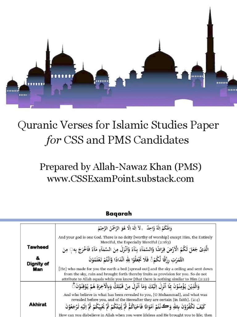 Quranic Verses for CSS/PMS Studies | PDF