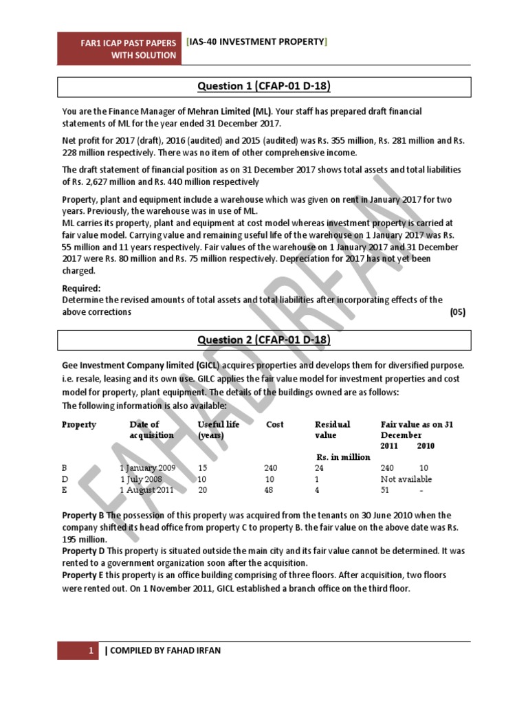 Far1 Ias 40 Icap Past Papers With Solution | PDF | Fixed Asset ...