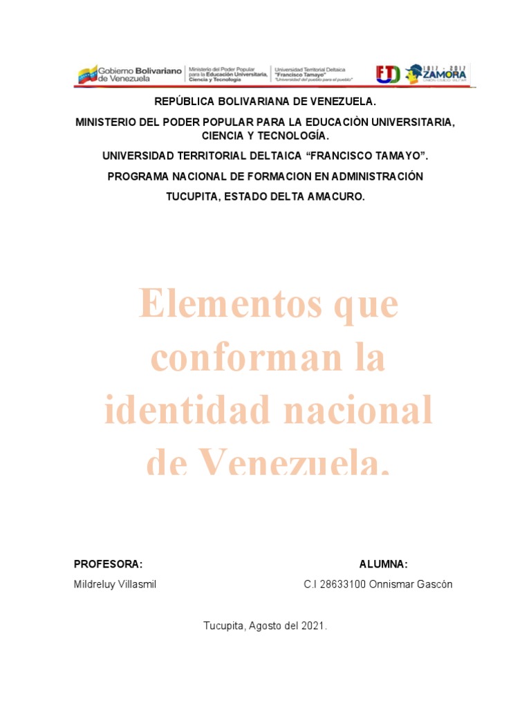 Elementos Que Conforman La Identidad Nacional de Venezuela PDF Venezuela Clima