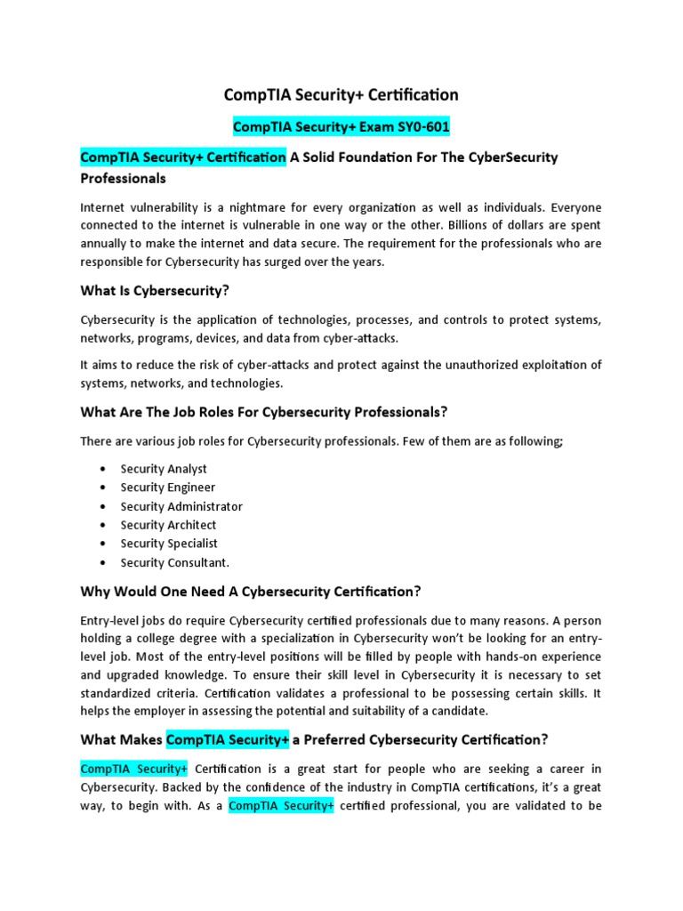 CompTIA Security+ SY0-601 Overview | PDF | Computer Security | Security