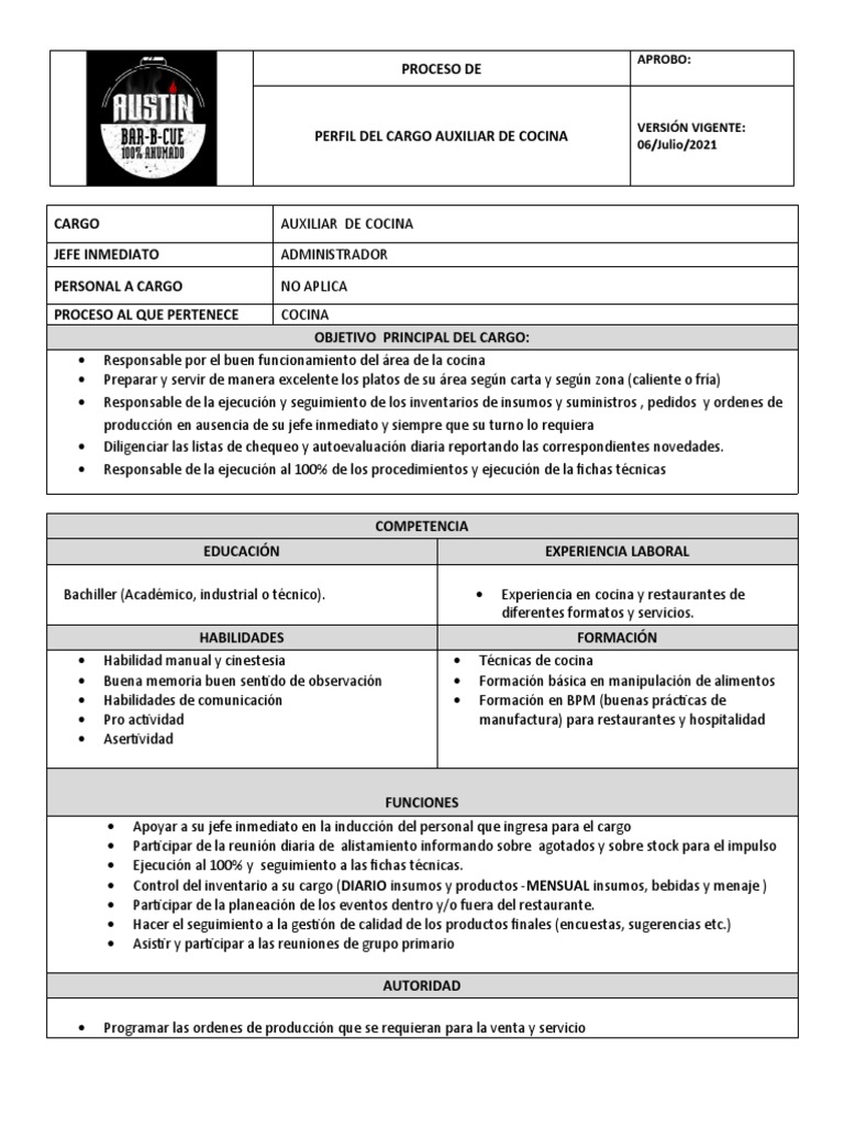 Funciones del Auxiliar de Cocina | PDF | Artes culinarias