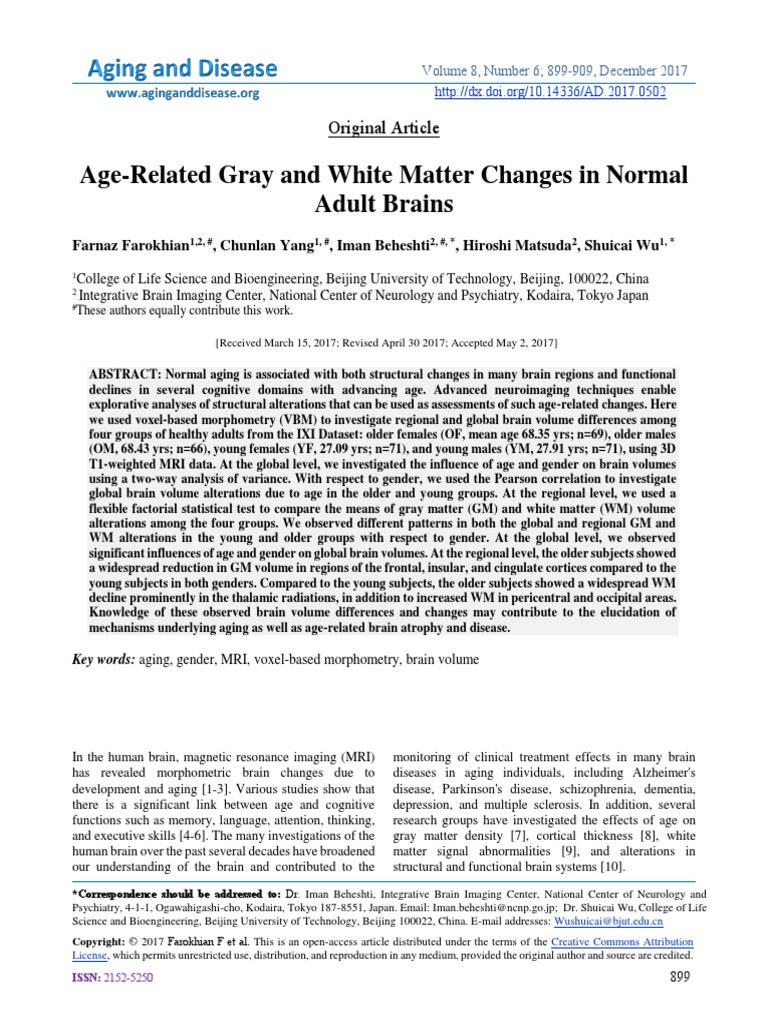 Age Related White Matter and Gray Matter Changes | PDF | Medical ...