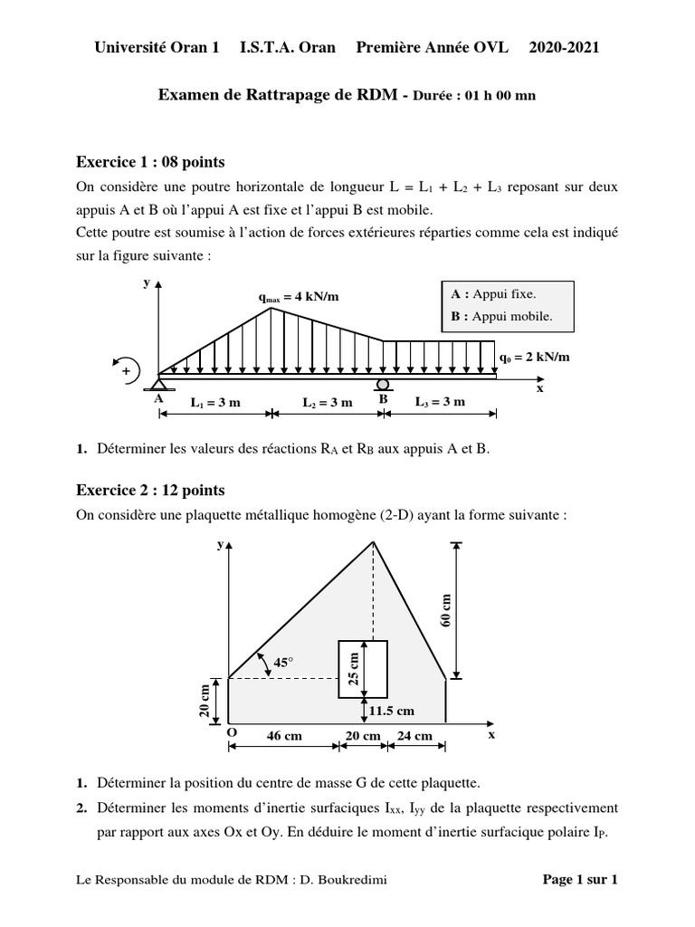 Examen de Rattrapage 2020-2021 RDM | PDF