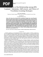 An Analysis of The Relationship Among EFL Learners' Autonomy, Self-Esteem, and Choice of Vocabulary Learning Strategies