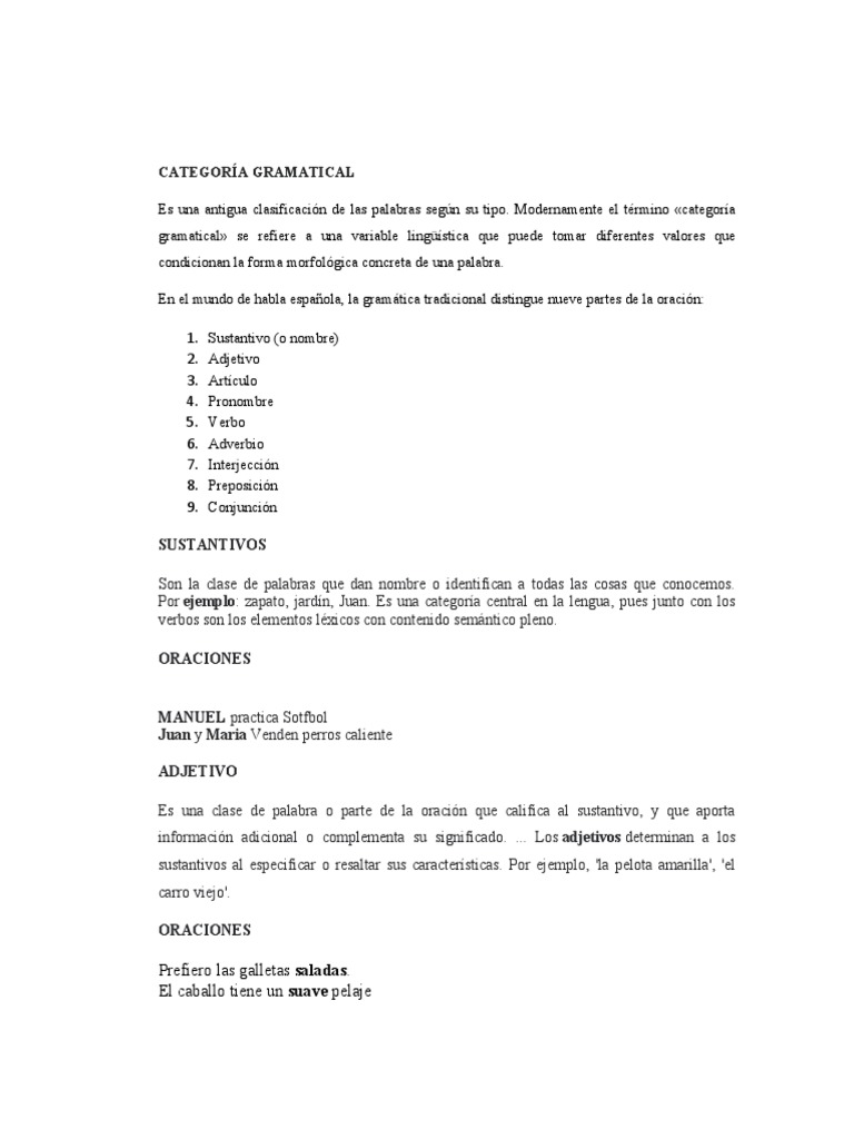 Oraciones Gramaticales | PDF | Parte del discurso | Sustantivo