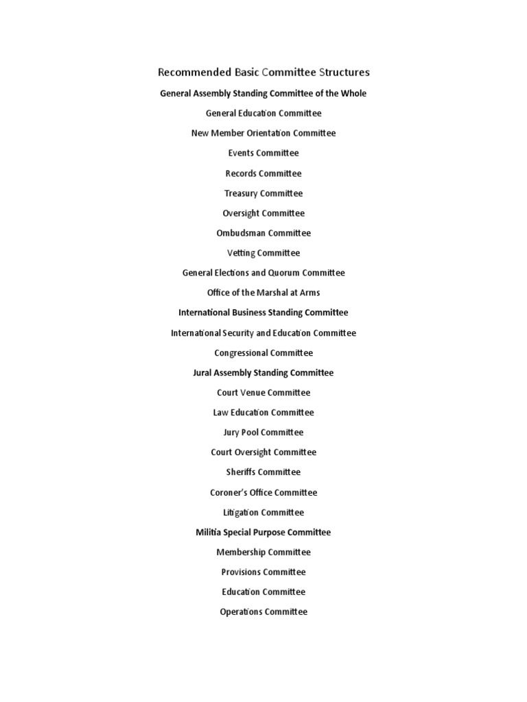 Recommended Basic Committee Structures: General Assembly Standing ...