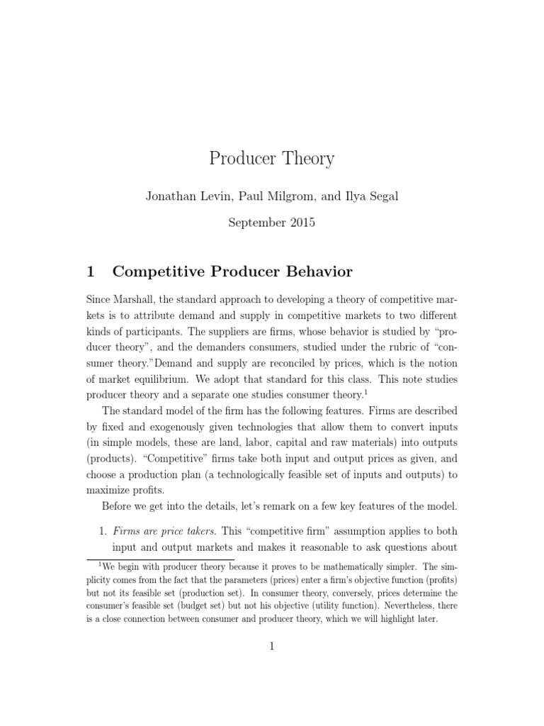 Notes 02 Producer Theory PDF Profit (Economics) Economics