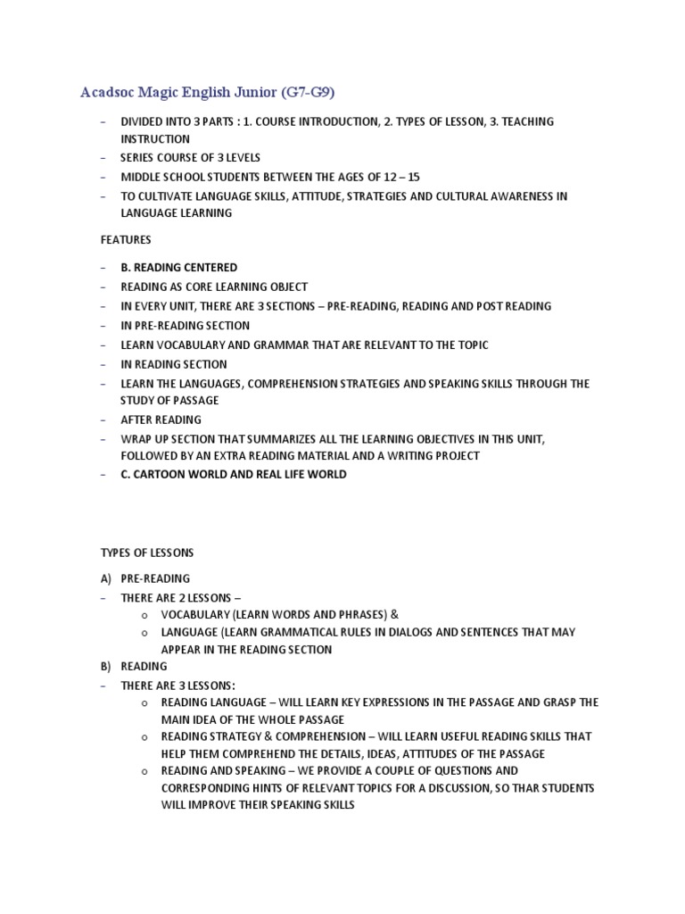 Acadsoc Magic English Junior Overview | PDF | Career & Growth | Foreign ...
