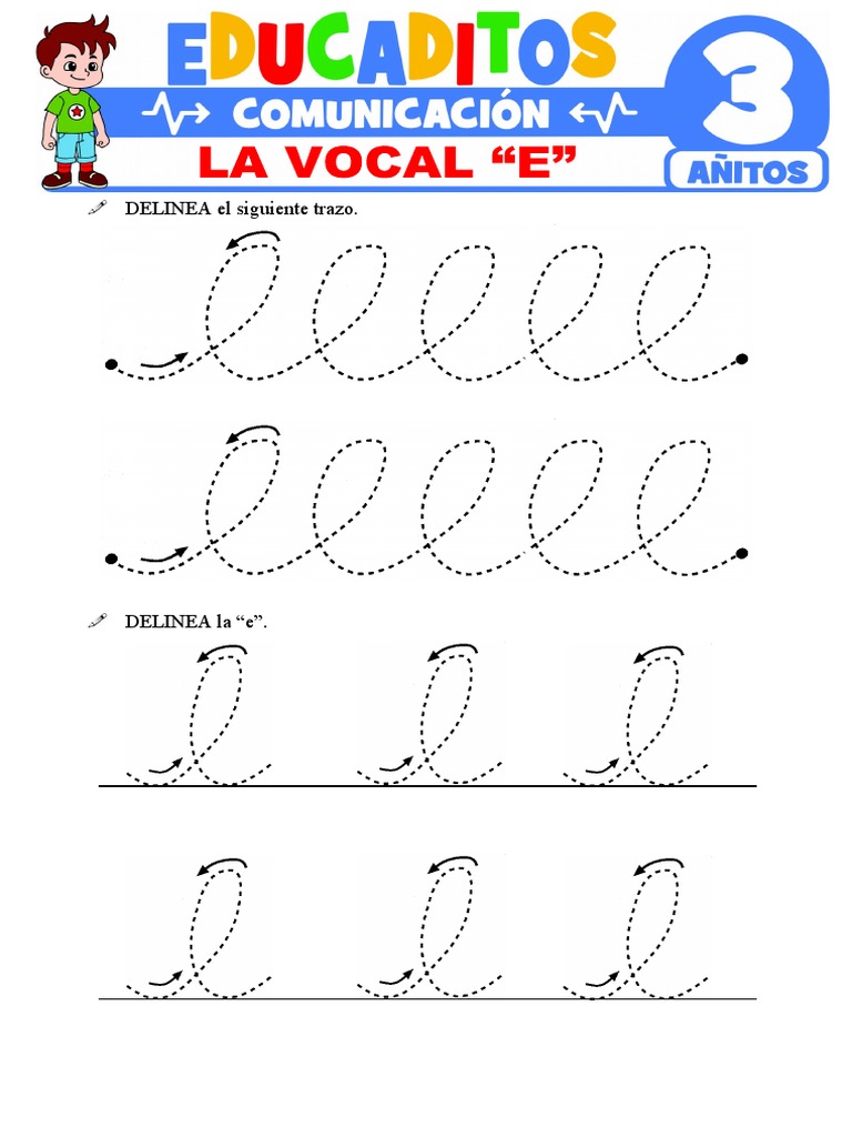 Trazos y actividades de la vocal E | PDF