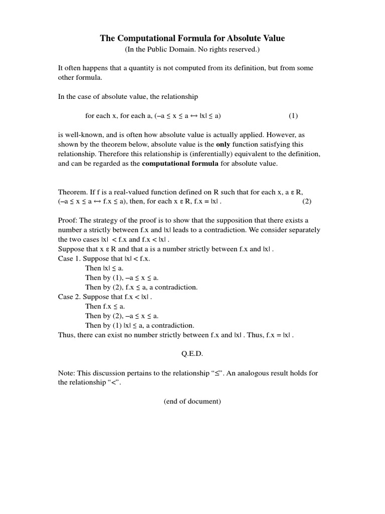 Computational Formula for Absolute Value | PDF