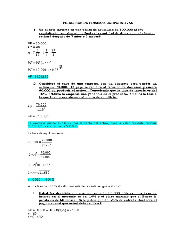 Ejercicios Resueltos de Principios de Finanzas | PDF | Interés ...