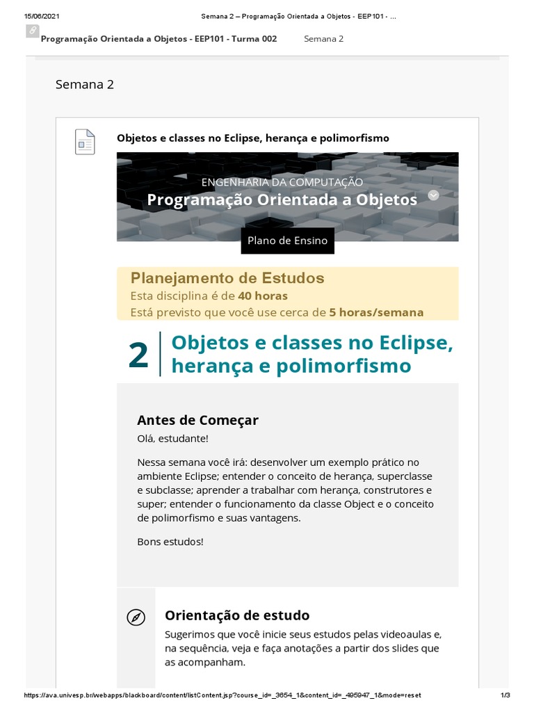 Programação Orientada a Objetos - EEP101 | PDF | Classe (programação de ...