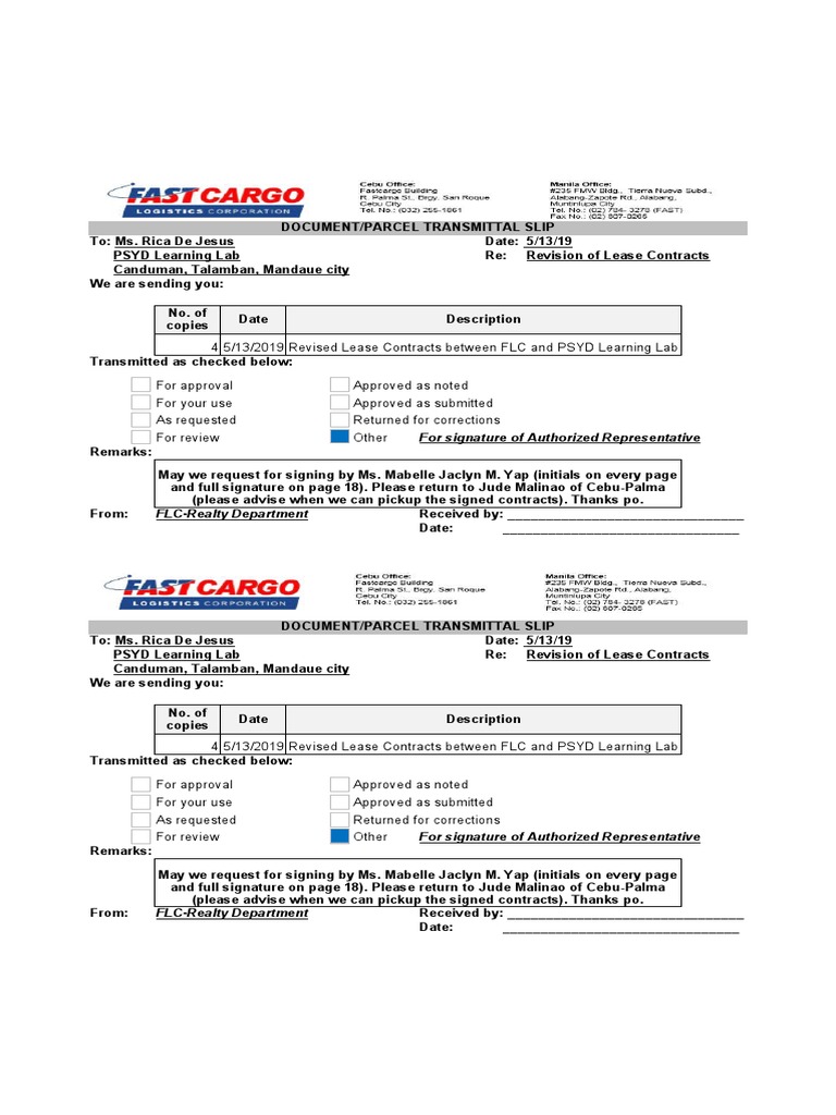 Transmittal Slip Template - PSYD Learning Lab - 5.13.19 | PDF