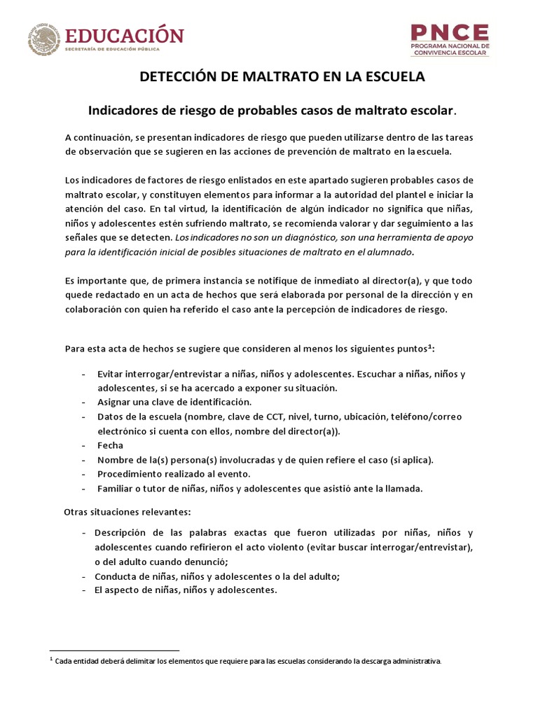 Indicadores de Maltrato Escolar | PDF | Abuso infantil | Adultos