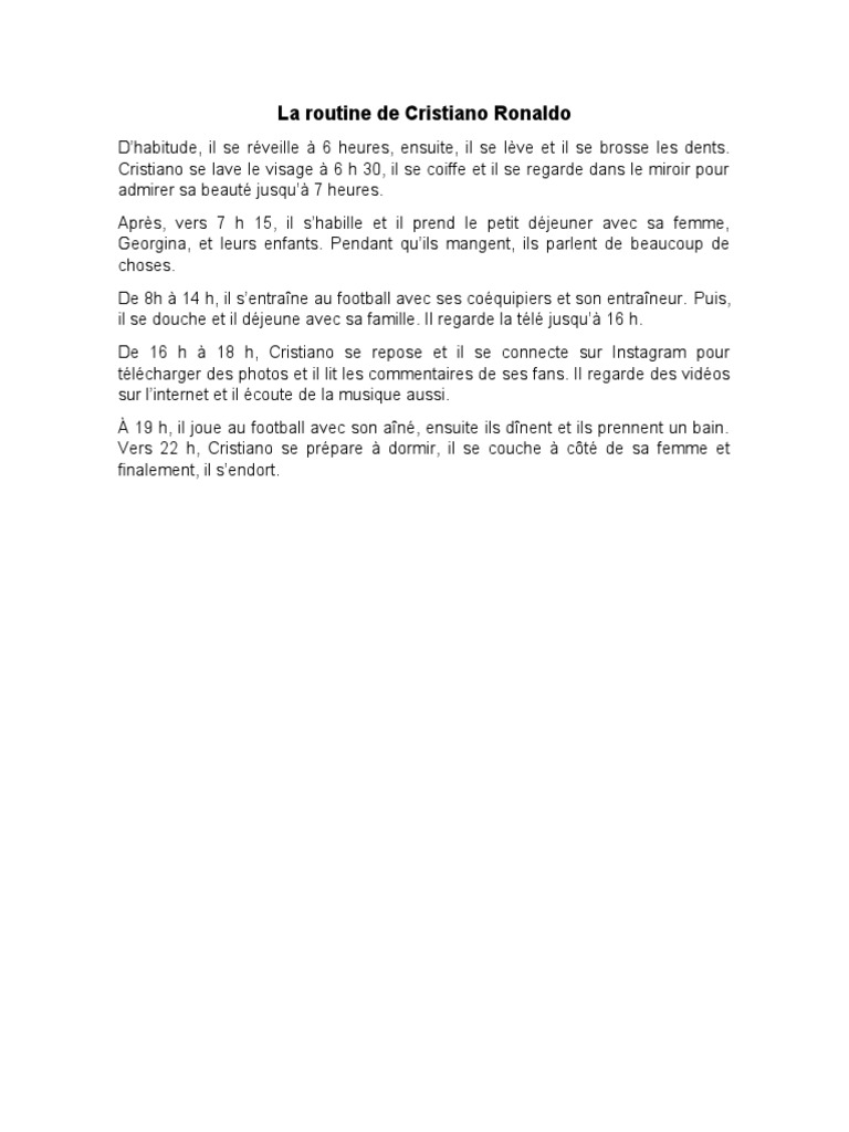 La routine quotidienne de Cristiano Ronaldo | PDF | Livres de cuisine ...