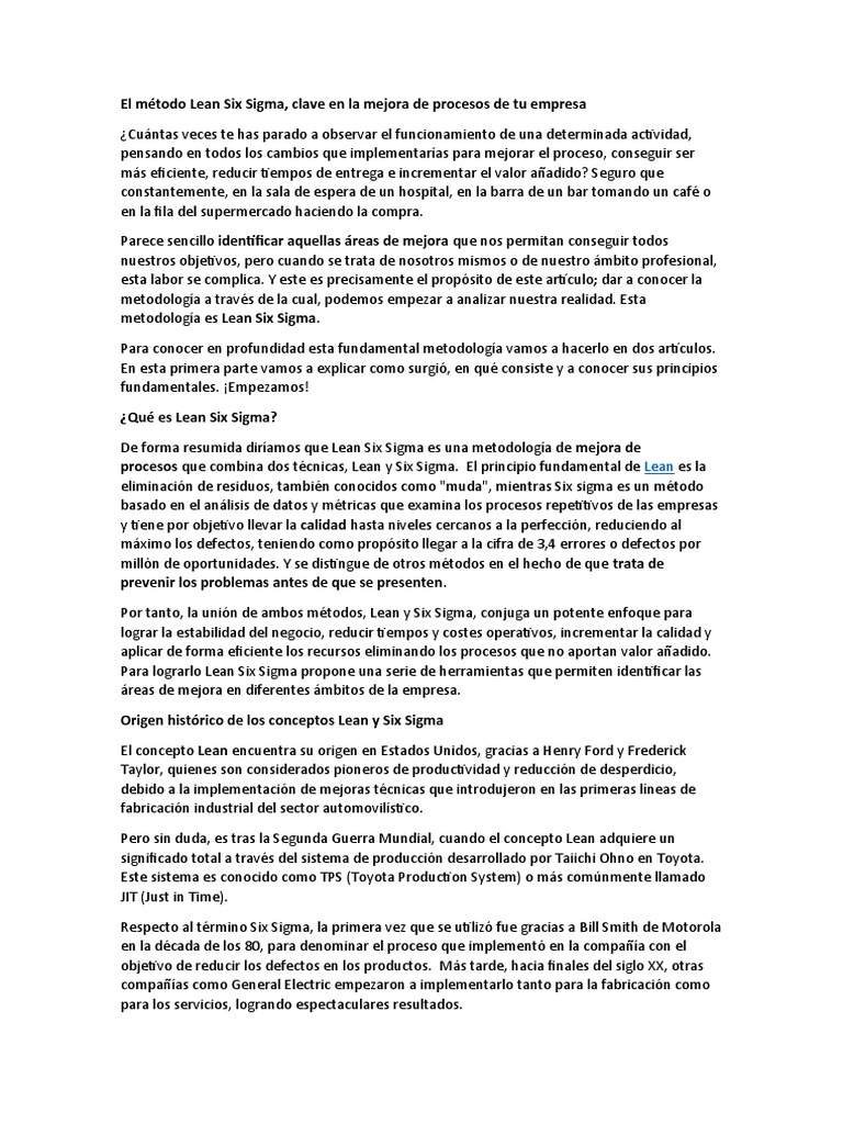 Lean Six Sigma: Mejora de Procesos Empresariales | PDF | Lean ...
