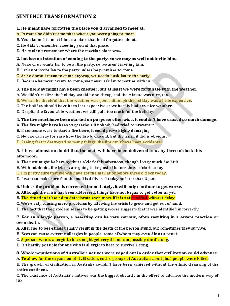 Sentence Transformation 2 PDF Terminal Illness