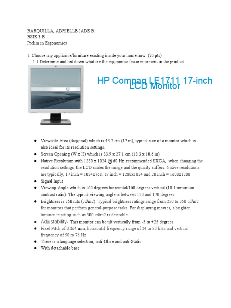 Ergonomic Monitor Assessment | PDF | Computer Monitor | Display Resolution
