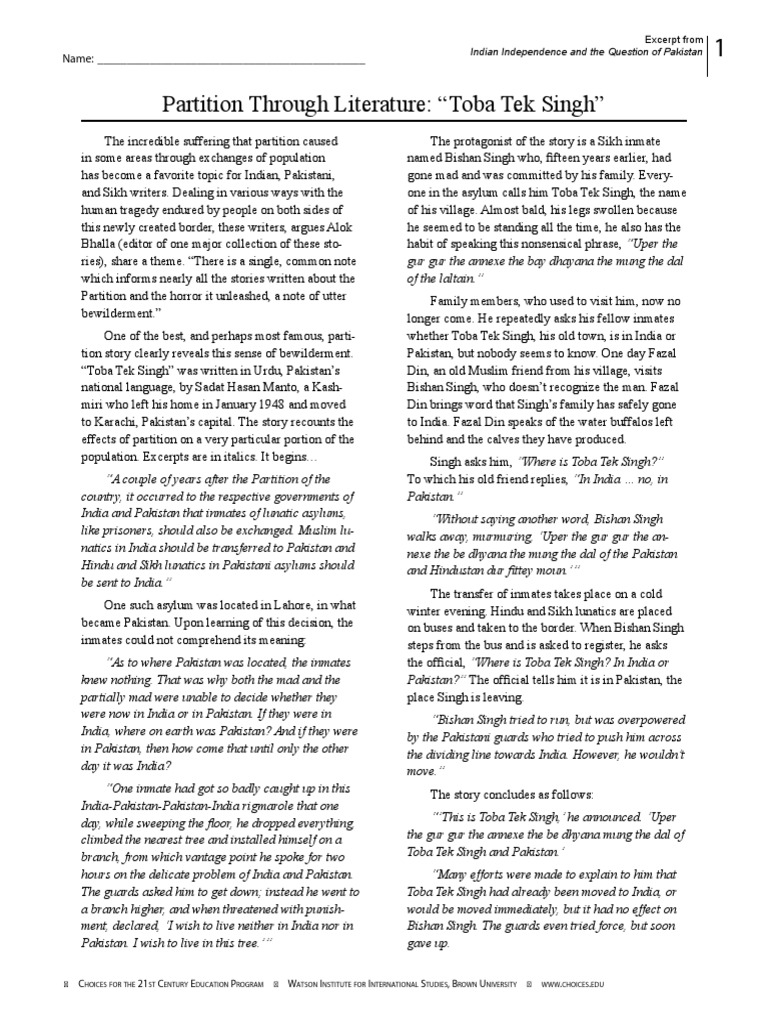 Partition Literature PDF Partition Of India