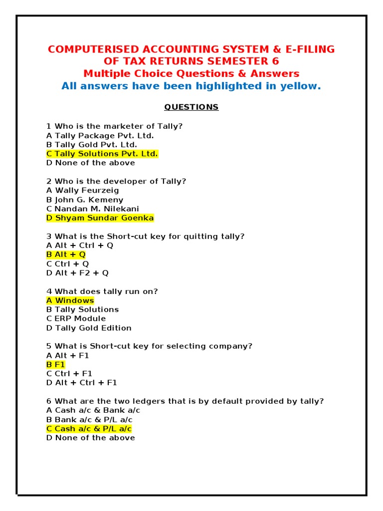 Tally Prime MCQs for Accounting Exams | PDF | Keyboard Shortcut | Payments