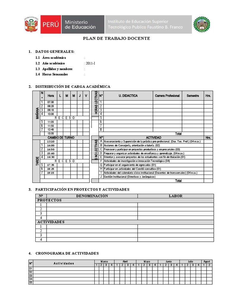 Modelo de Plan de Trabajo Docente | PDF | Enseñando | Aprendizaje