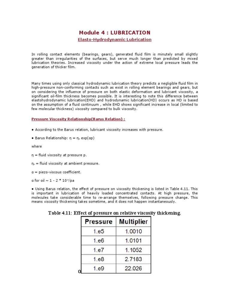 Elasto-Hydrodynamic Lubrication Insights | PDF | Viscosity | Bearing ...