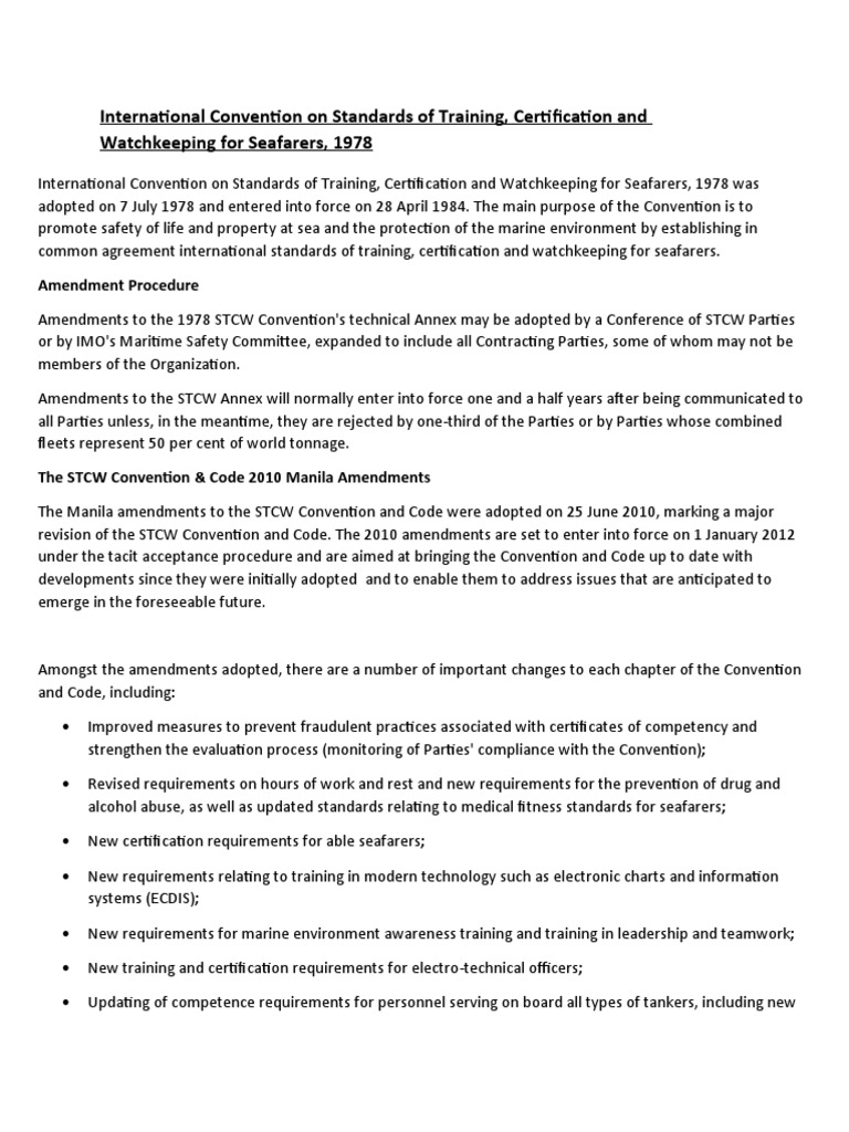 International Convention On Standards of Training, Certification and ...