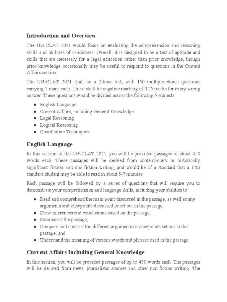 UG-CLAT 2021 Syllabus Overview | PDF | Argument | Inference
