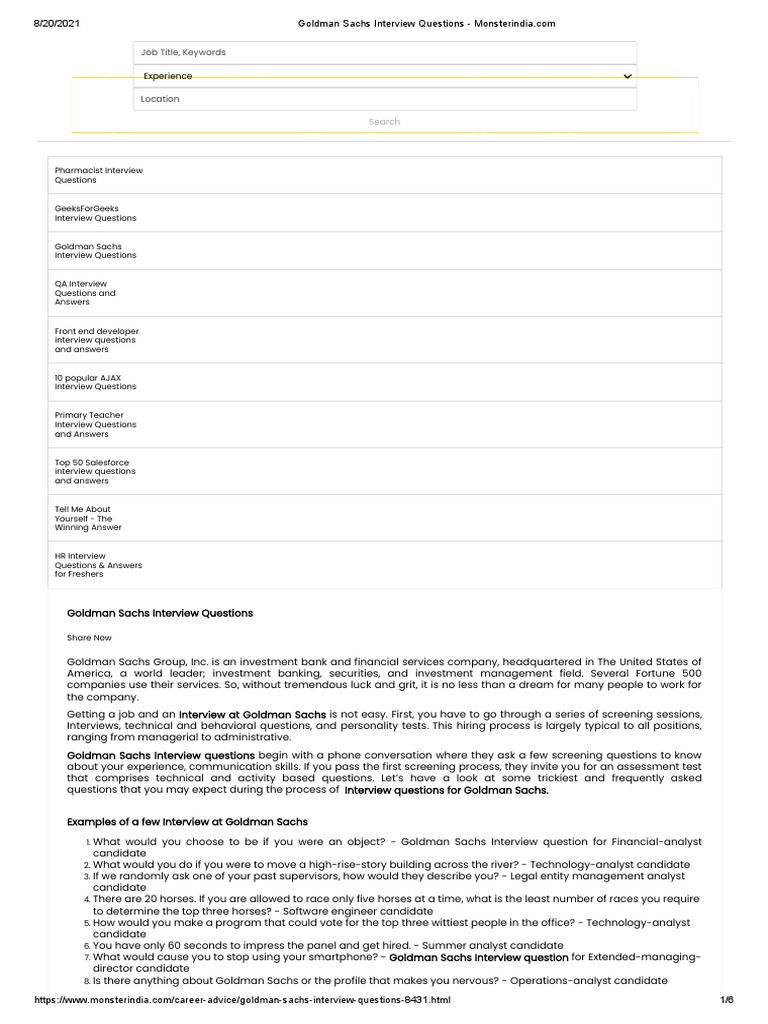 Goldman Sachs Interview Questions | PDF | Object Oriented Programming ...