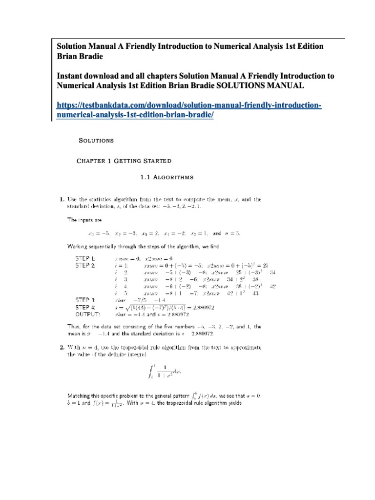 Solution Manual A Friendly Introduction To Numerical Analysis 1st ...