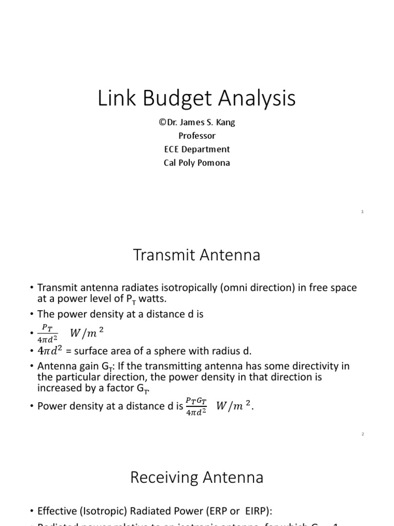 Link Budget Analysis PDF Broadcast Engineering Physical Phenomena