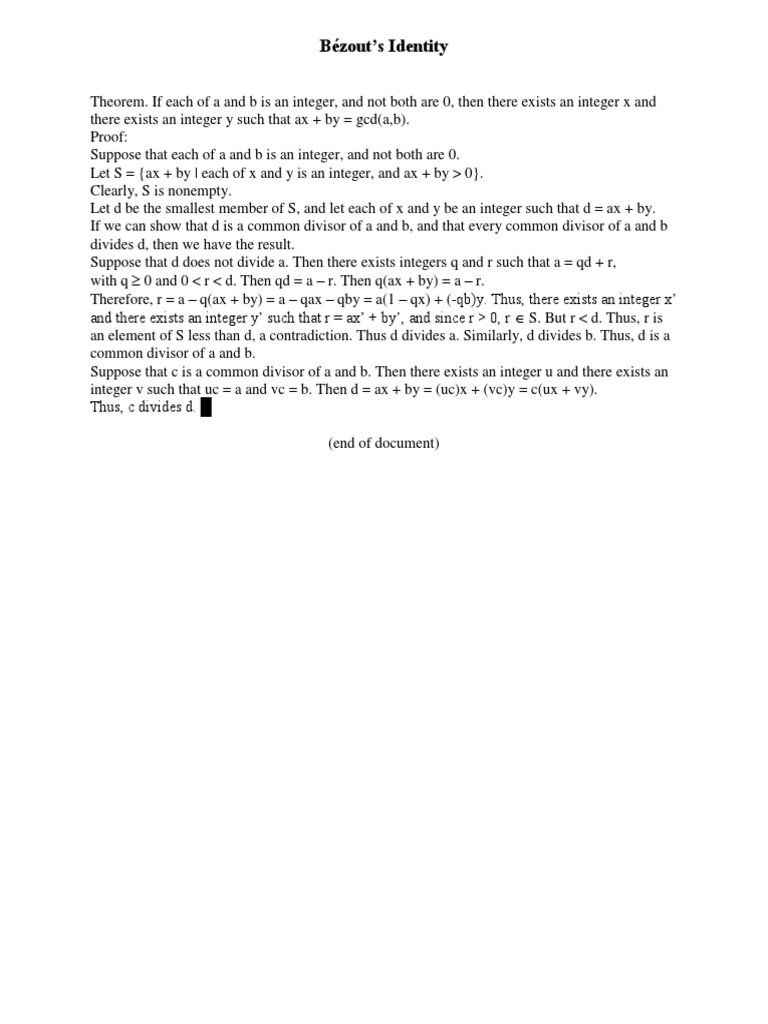 Bézout S Identity Pdf
