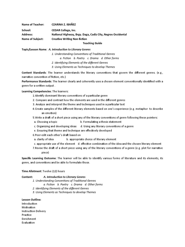 Introduction to Literary Genres Lesson | PDF | Genre | Learning