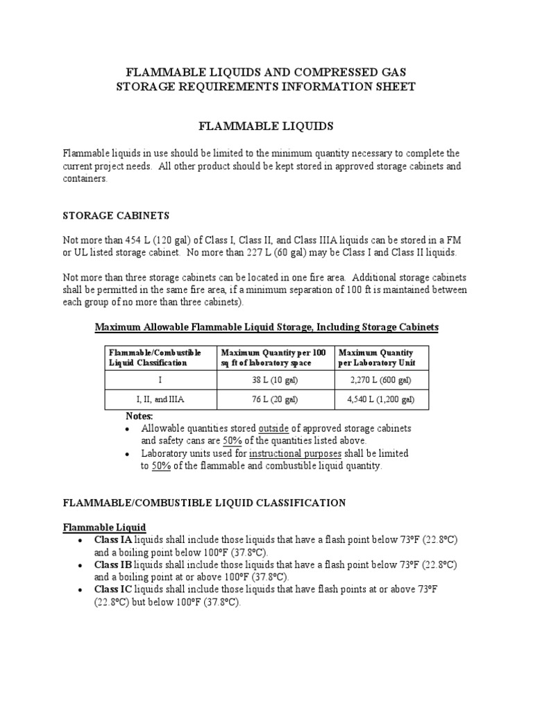 Flammable Liquids and Compressed Gas Information Sheet PDF