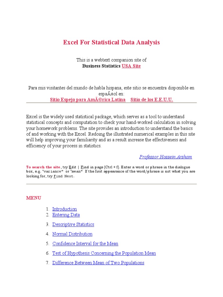 Excel For Statistical Data Analysis | PDF | Statistics | Confidence ...