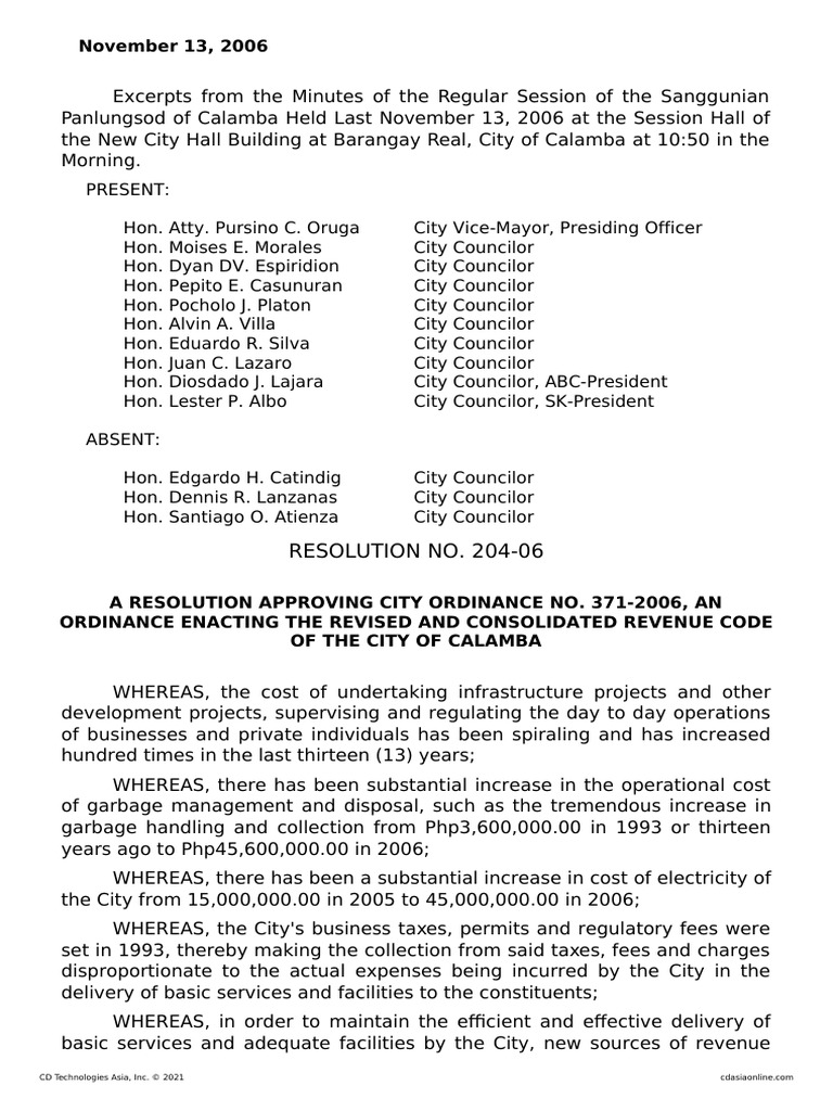 Calamba ORdinance PDF Value (Economics) Taxes